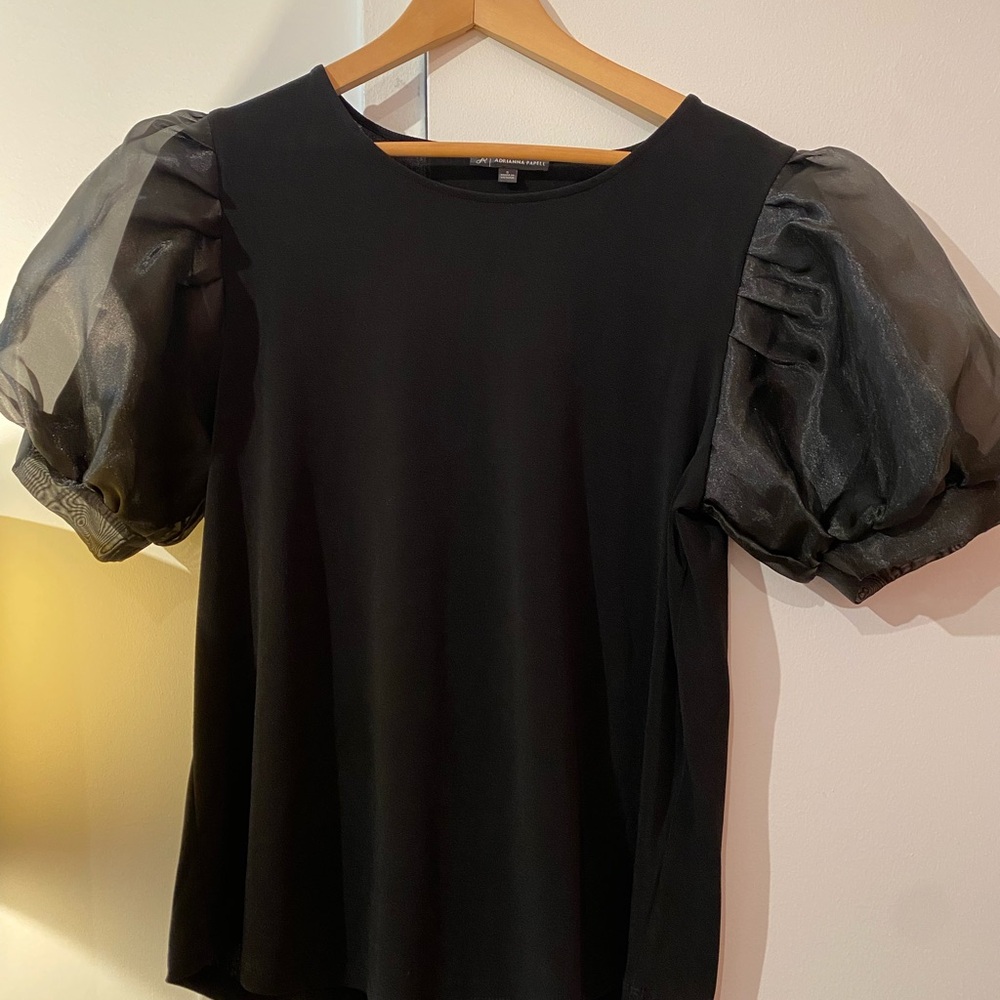 Adrianna Papell Black Puff Sleeve Top